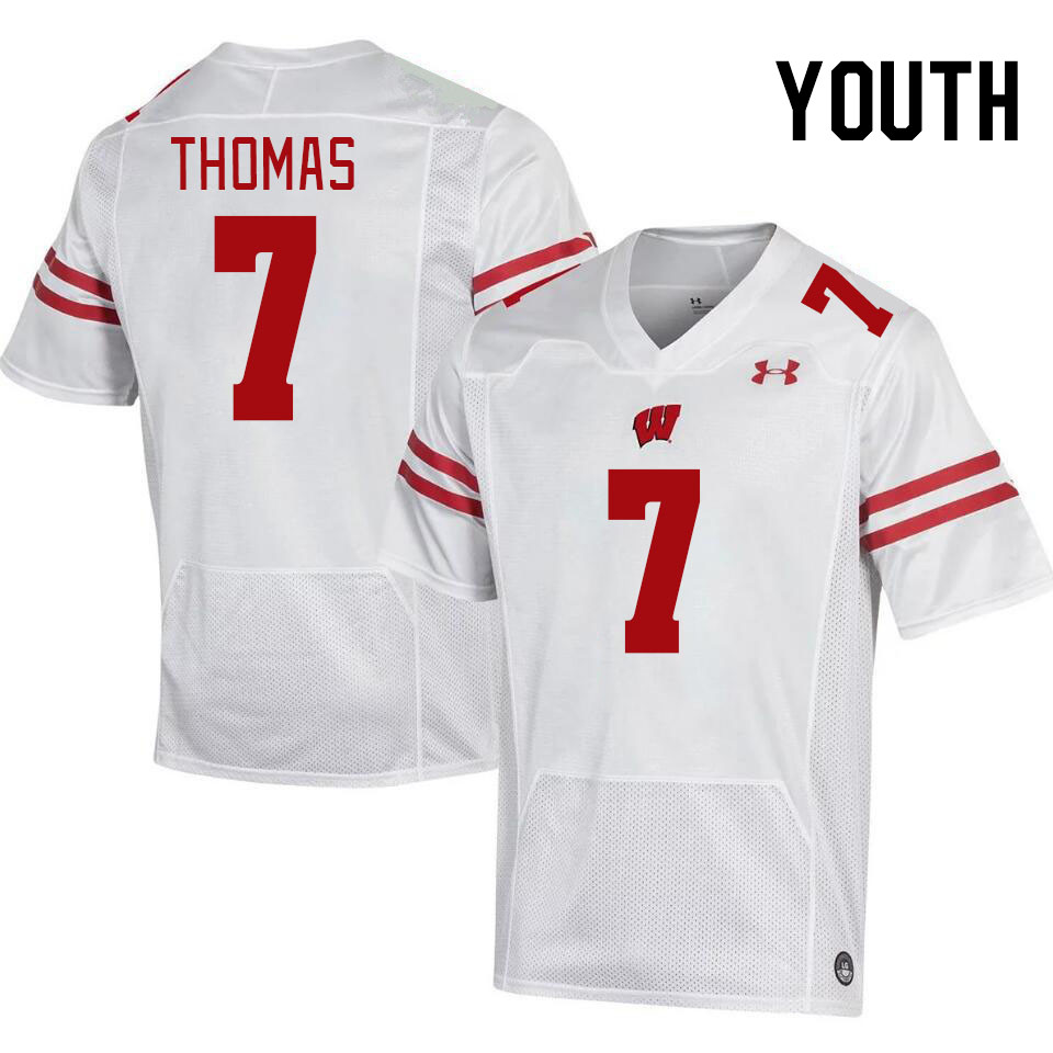 Youth #7 Jaheim Thomas Wisconsin Badgers College Football Jerseys Stitched-White